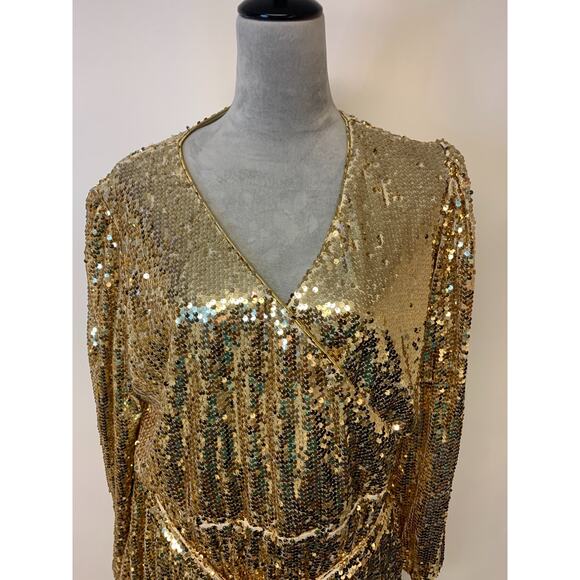 Kate & Mallory Womens Gold Sequins Dress Size L Formal Glam Bling Cocktail party - Picture 2 of 10
